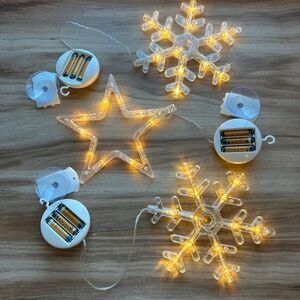 Set of 3 LED Snowflake & Star Window Lights Warm White holiday home Decor